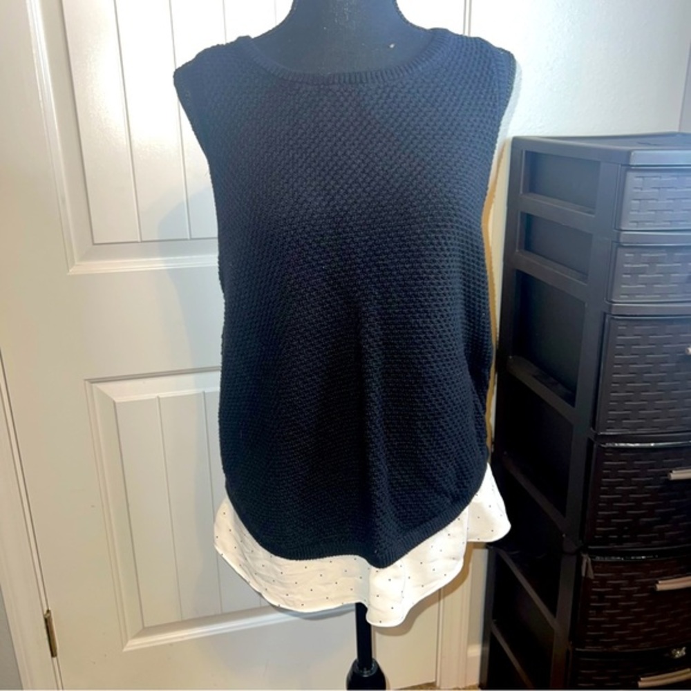 Loft - Size Medium- Short Sleeve Sweater with shirt hanging out look.